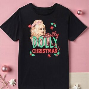 Wonder Nation x Dolly Parton Graphic T-Shirt Girls XL Black Christmas NWT New